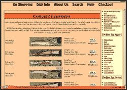 Una página de sección en The Didjshop - ésta te muestra los Didjes de Clase Concierto adecuados para principiantes